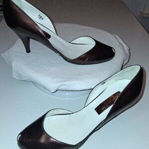 Vintage Joan & David Bronze Leather Metallic D'Orsay PeepToe Heels Italy  8.5N